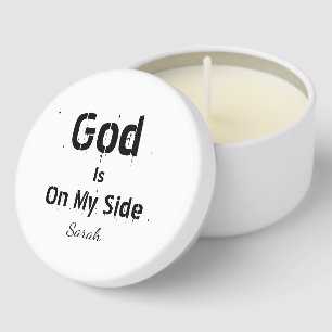 Custom Modern Black & White Name God Is On My Side Mini Candle Favors