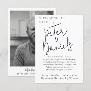 Custom Modern Black & White Script Funeral Program