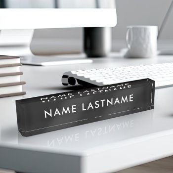 Custom Modern Black White Simple Basic Minimalist Desk Name Plate by pinkpinetree at Zazzle