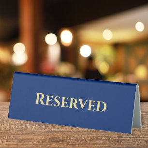 Custom Modern Blue Gold Reserved Restaurant Event Table Tent