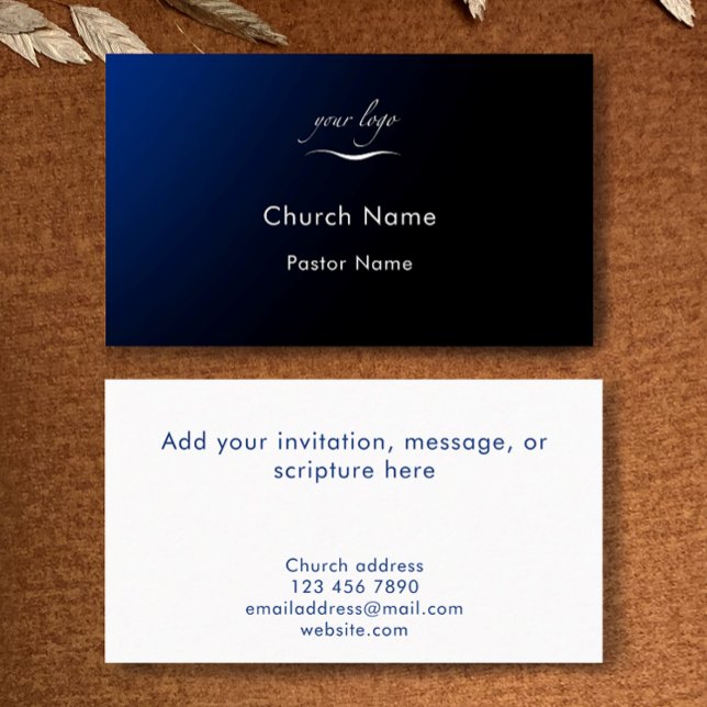 Custom Modern Blue Gradient Church Pastor Minister Business Card (Add your custom text to these blue gradient modern Church pastor or minister business card template.)