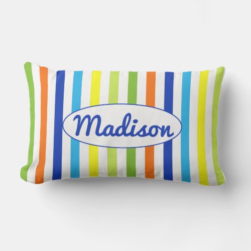 Custom Modern Blue Green Orange Yellow Stripes Lumbar Pillow