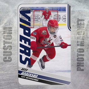 Custom Modern Blue Ice Hockey Photo Magnet