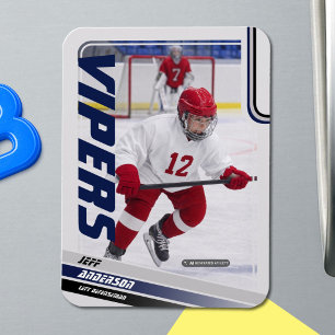 Custom Modern Blue Ice Hockey Photo Magnet