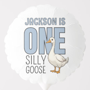 Custom Modern Blue One Silly Goose First Birthday Balloon