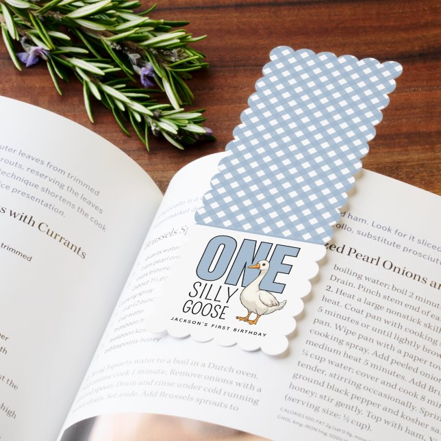 Custom Modern Blue One Silly Goose First Birthday Bookmarks (Book)