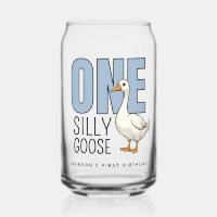 Custom Modern Blue One Silly Goose First Birthday