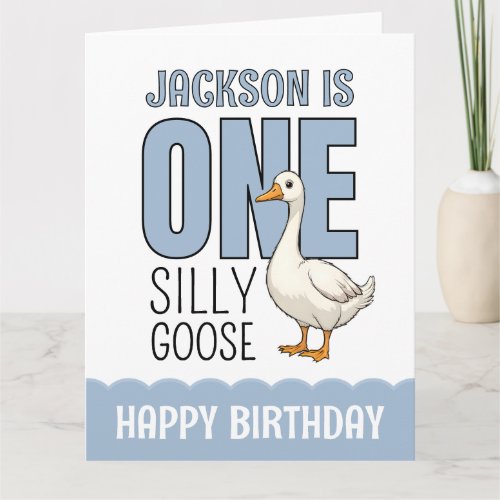 Custom Modern Blue One Silly Goose First Birthday