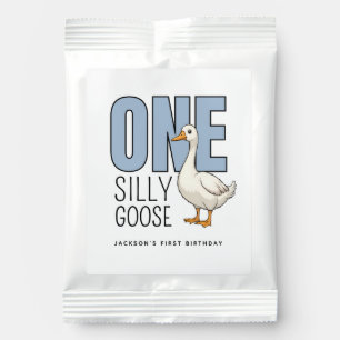Custom Modern Blue One Silly Goose First Birthday Hot Chocolate Drink Mix