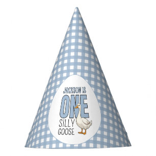 Custom Modern Blue One Silly Goose First Birthday Party Hat