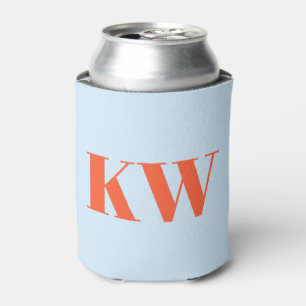 Custom Modern Blue Orange Monogrammed Initial Can Cooler