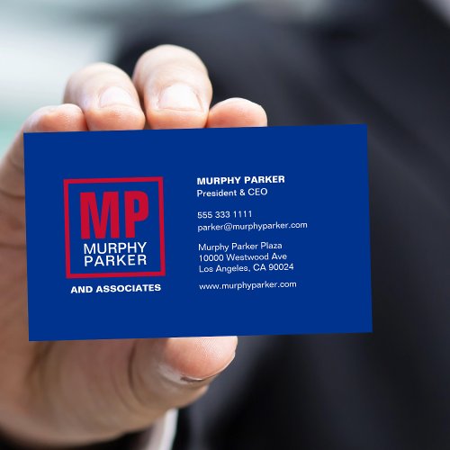 Custom Modern Blue Red White Monogram Logo Business Card