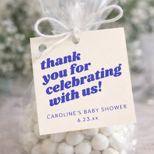 Custom Modern Blue Retro Baby Shower Thank You Favor Tags