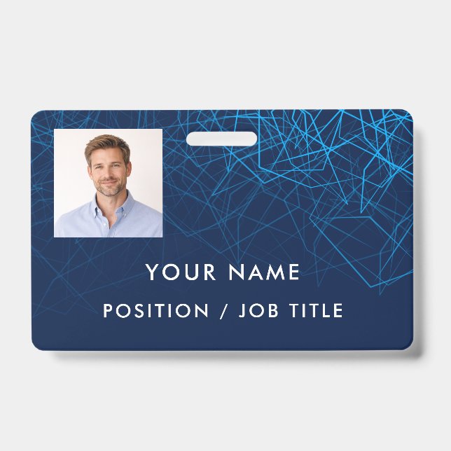 Custom Modern Blue Tech Professional Photo ID Badge (Front)