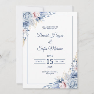 Custom Modern Blue Wedding Invitation