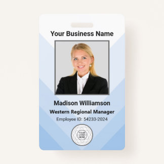 Custom Modern Blue White Business Employee Photo Badge