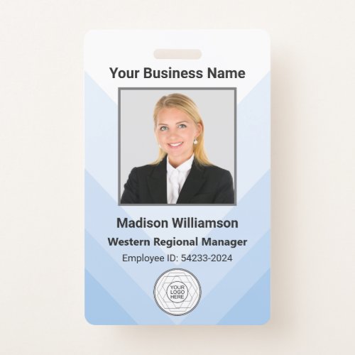 Custom Modern Blue White Business Employee Photo Badge