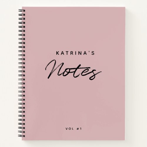 Custom Modern Blush Pink Black Minimalist Script  Notebook