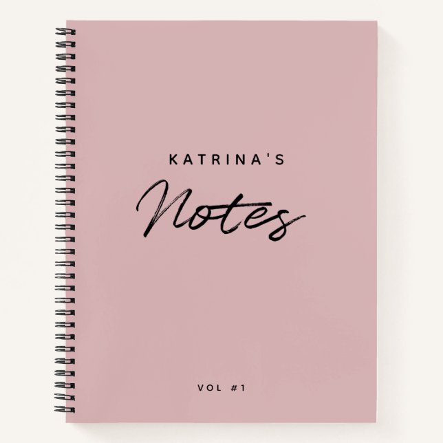 Custom Modern Blush Pink Black Minimalist Script  Notebook (Front)