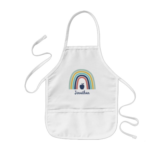Custom modern boho apple fruit rainbow kids' apron (Front)