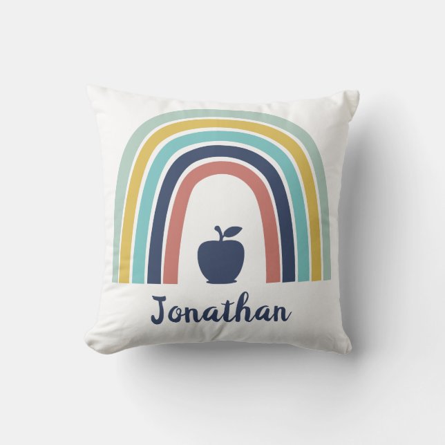 Custom modern boho apple fruit rainbow throw pillow (Front)