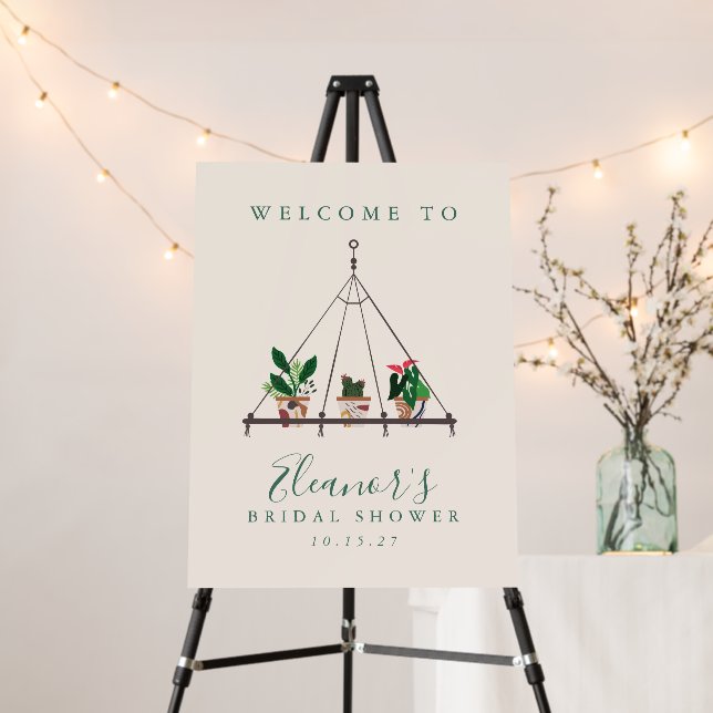 Custom Modern Boho Plants Bridal Shower Welcome  Foam Board (In Situ (Stand))