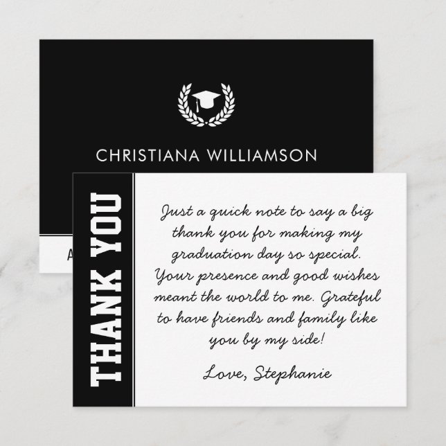 Custom Modern Bold and Simple Graduation Thank You Card (Front/Back)