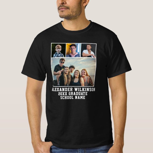 CUSTOM Modern Bold  Script 4 Photo Graduation T-Shirt (Front)
