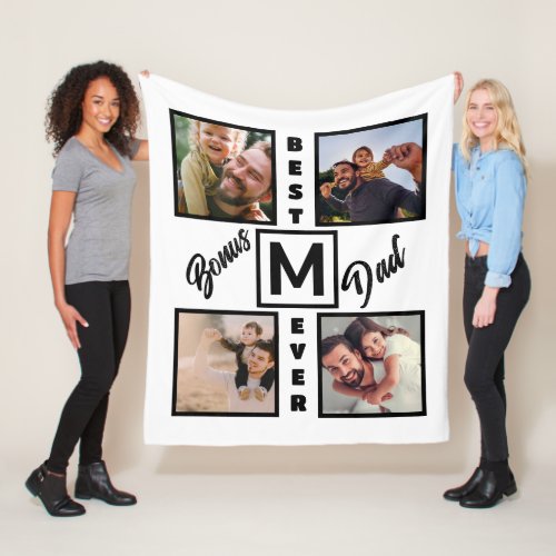 Custom Modern Bonus Dad Stepdad 4 Photo Collage Fleece Blanket