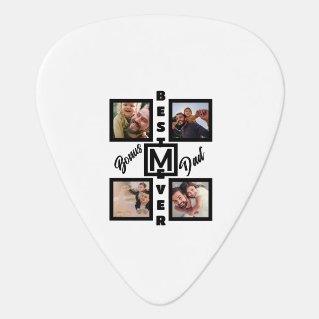Custom Modern Bonus Dad Stepdad 4 Photo Collage Guitar Pick (Front)