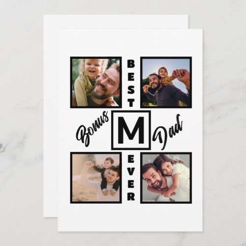 Custom Modern Bonus Dad Stepdad 4 Photo Collage Holiday Card