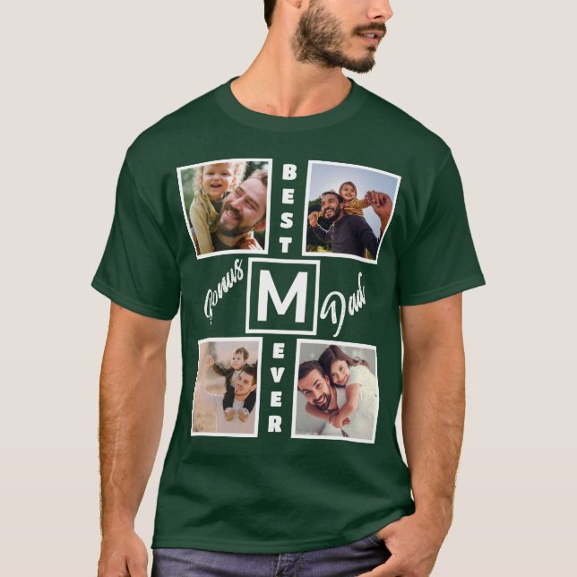 Custom Modern Bonus Dad Stepdad 4 Photo Collage T-Shirt (Front)