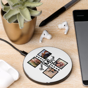 Custom Modern Bonus Dad Stepdad 4 Photo Collage Wireless Charger