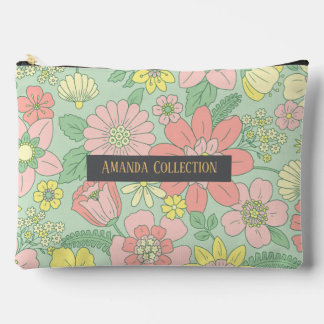 Custom modern botanical sage green golden letters accessory pouch
