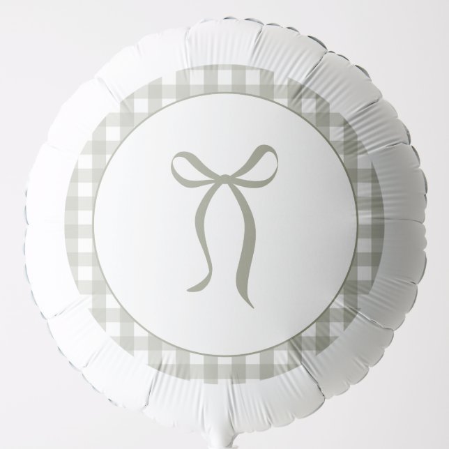 Custom Modern Bow Sage Green Gingham Boho Balloon (Front)