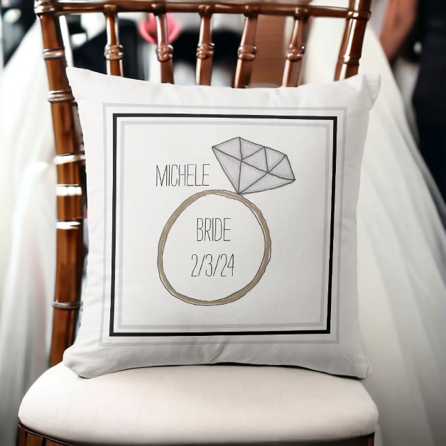 Custom Modern Bride Date Ring Throw Pillow (Creator Uploaded)