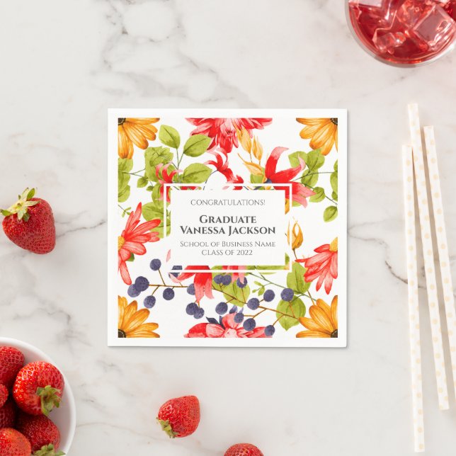 Custom Modern Bright Floral Graduation Napkins (Insitu)