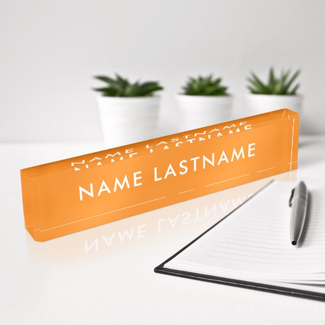 Custom Modern Bright Orange Simple Minimalist Desk Name Plate (Creator Uploaded)
