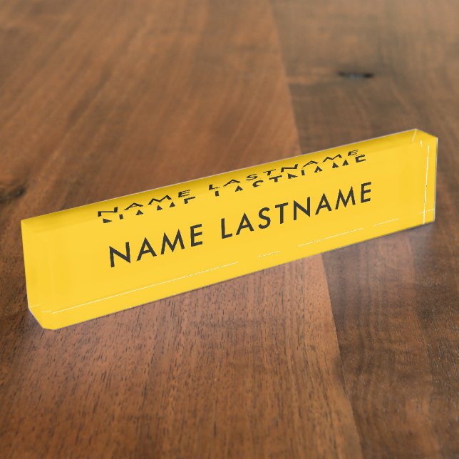 Custom Modern Bright Yellow Simple Minimalist Desk Name Plate (Side)