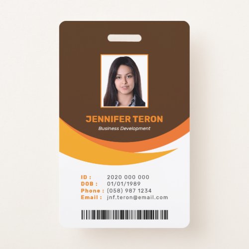 Custom Modern Brown Employee ID Card with barcode Badge