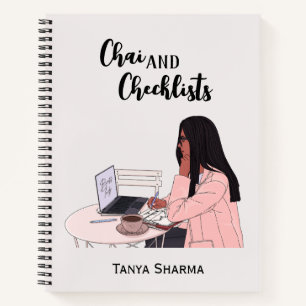 Custom Modern Brown Girl Chai & Checklists Notebook