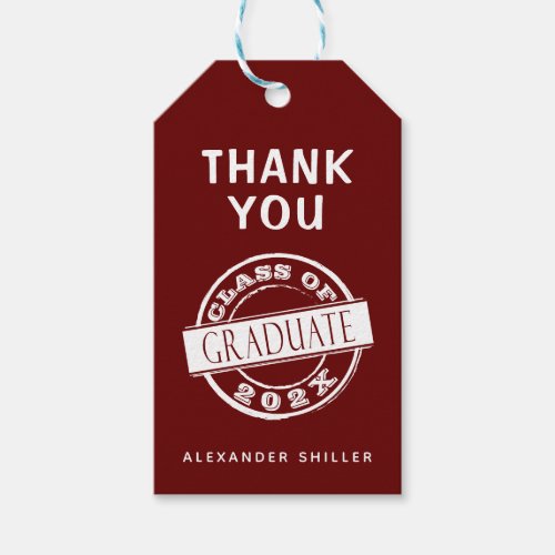Custom Modern Burgundy Graduate Thank You  Gift Tags