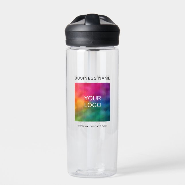 Custom Modern Business Name Logo Url QR Code Water Bottle (Front)