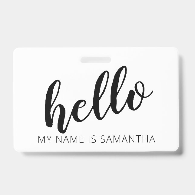 Custom Modern Calligraphy Hello Name Badge (Front)