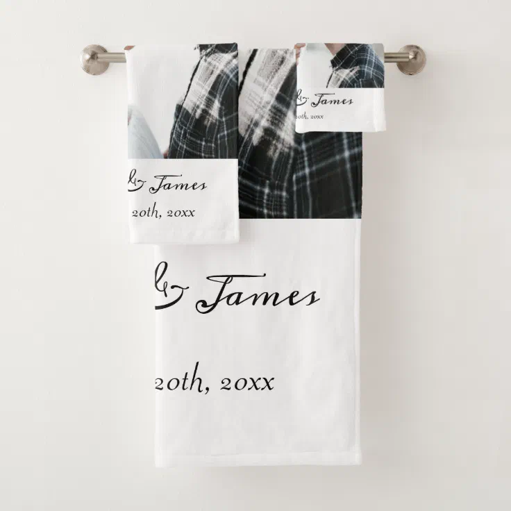 Custom Modern Calligraphy Photo Name Bath Towel Set Zazzle