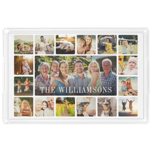 Custom Modern Chic Family Name Photo Collage Gift Acrylic Tray