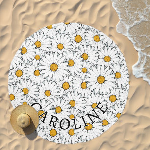 Custom Modern Chic Summer Daisy Floral Pattern Bea Beach Towel