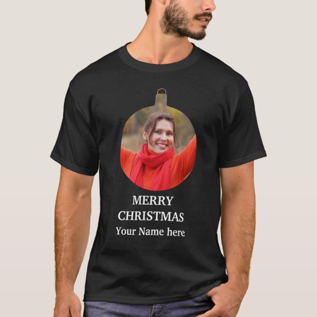 Custom Modern Christmas bauble photo template T-Sh T-Shirt (Front)