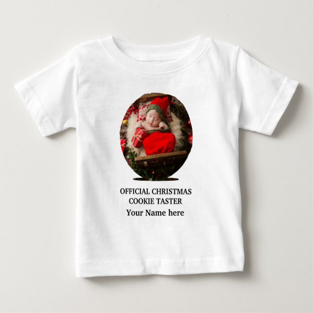 Custom modern Christmas cookie photo template Baby T-Shirt (Front)