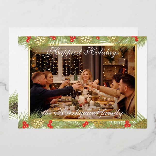 Custom Modern Classic Chic Happiest Real Gold Foil Holiday Card (Front/Back)